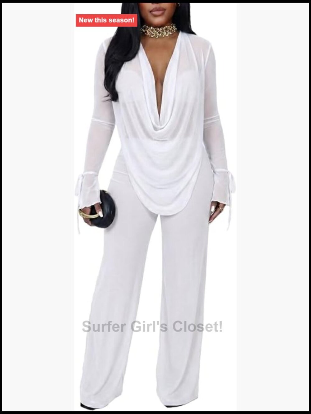 Women Sheer Mesh Two Piece Set See Through Cowl Neck Cover Up Outfit